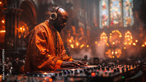 DJ performing in a vibrant church venue with crowd.