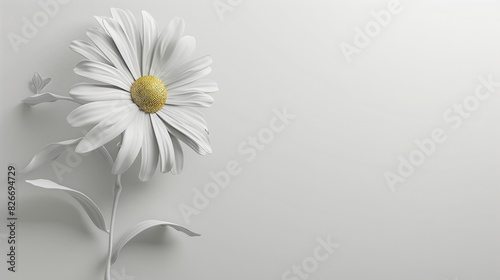 3d render of white daisy flower on white copy spcae background. photo