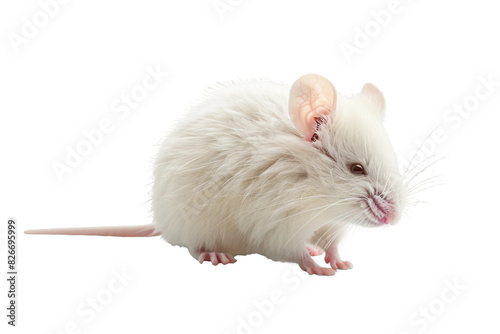 Delicate White Mouse with Slender Tail and Pink Ears on transparent background. PNG © PNG