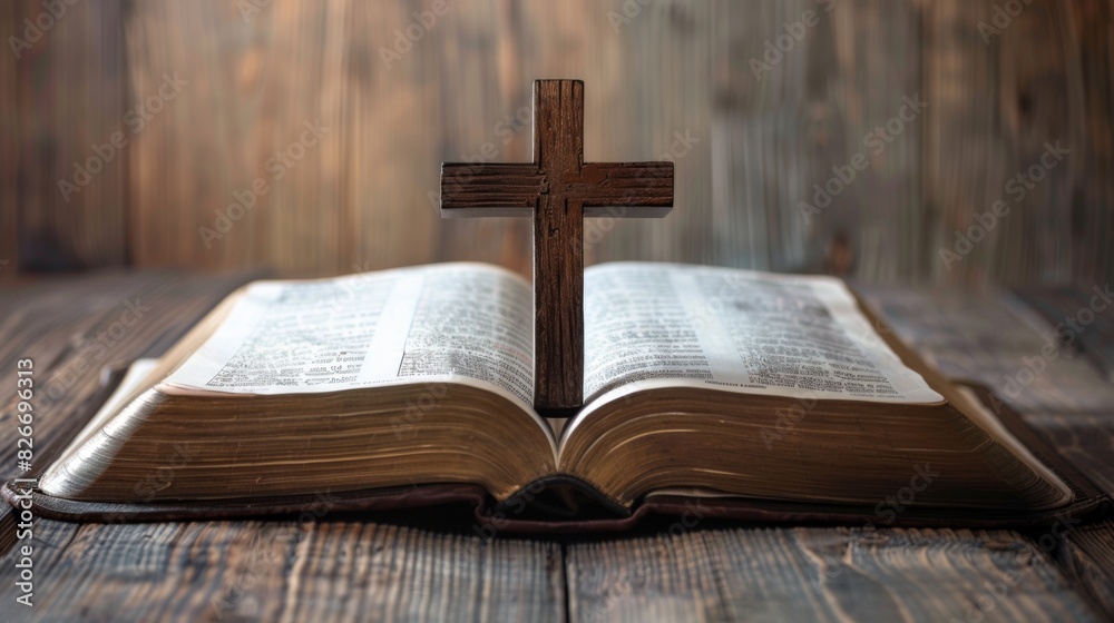 An Open Bible with Cross An Open Bible with Cross