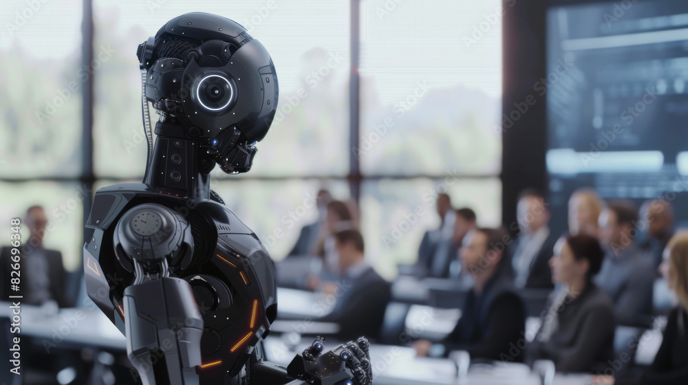 Fototapeta premium Robot Presenter in Office Meeting