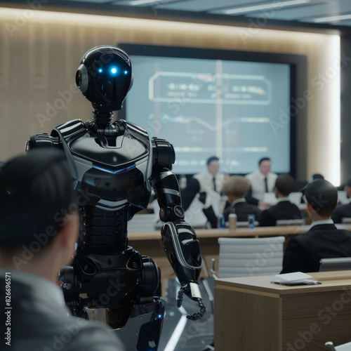 Business Robot in Meeting with Human Colleagues 