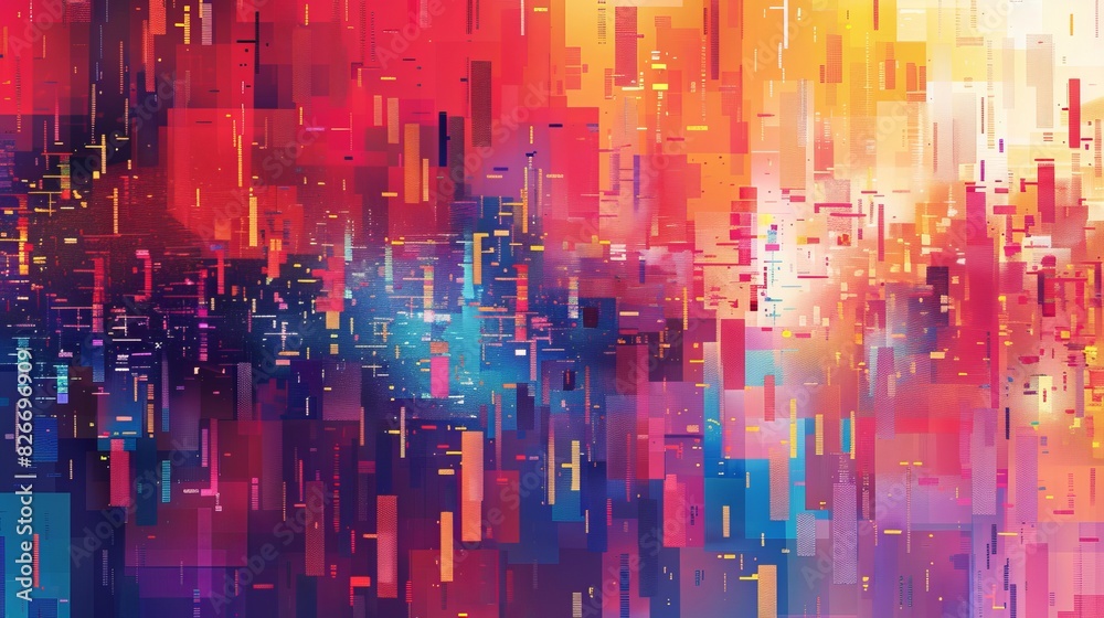 Obraz premium vibrant abstract pop art pattern with colorful paint splashes and memphis style pixelated background