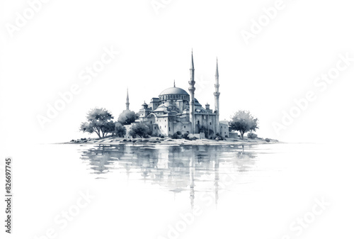 Hagia Sophia, Istanbul, Turkey. Watercolor sketch photo