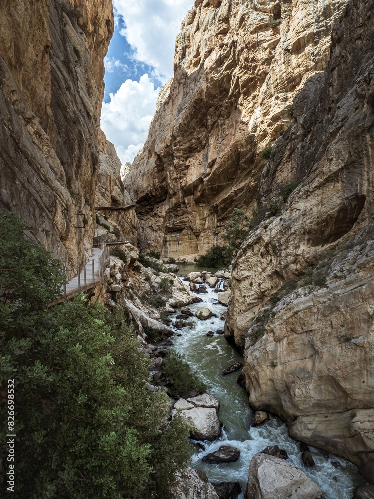 Empty walkway in the gorge canyon of the El Caminito del Rey in Andalusia
