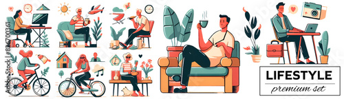 Modern Lifestyle Collection, Freelancer Workspace Set, Urban Living Scenes,Contemporary Leisure Activities, Home Office and Relaxation Illustrations, Healthy Lifestyle and Work Balance Series, Vector