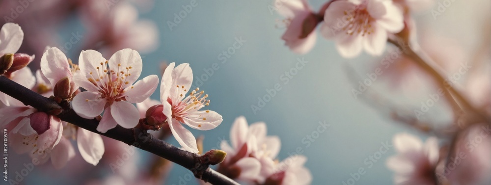 Springtime Elegance, Artistic Border Background with Delicate Pink Blossoms Springtime Elegance, Artistic Border Background with Delicate Pink Blossoms