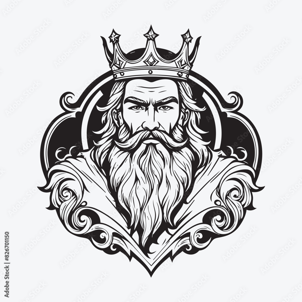 Fototapeta premium mascot logo Majestic King Vector Outline black color in white background