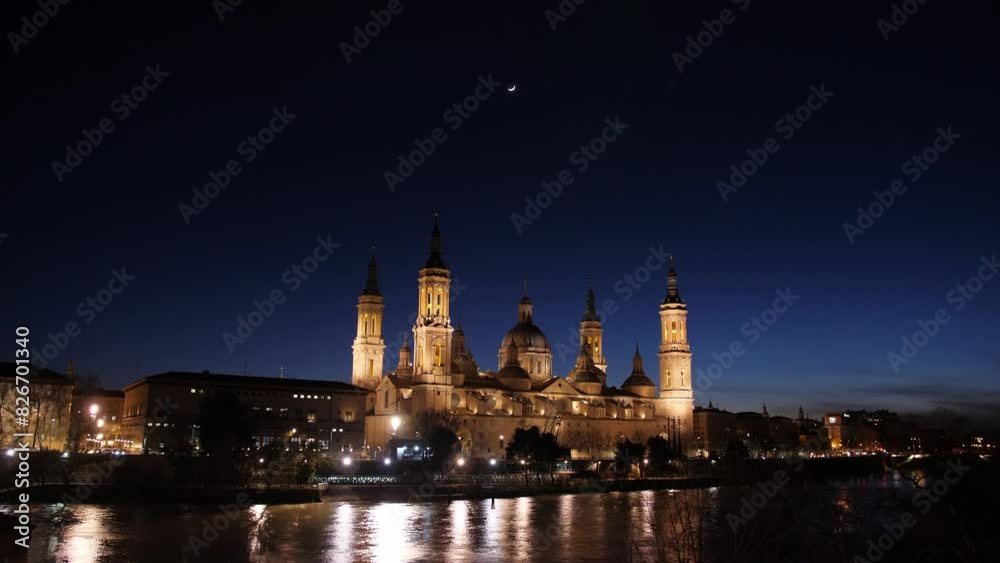View of Basilica of Our Lady of Pilar at night in Zaragoza View of Basilica of Our Lady of Pilar at night in Zaragoza