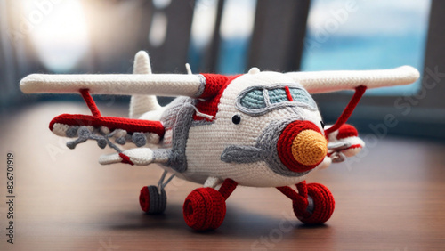 Travel Airplane or Airport in Crochet Amigurumi Style with White and Red Colors