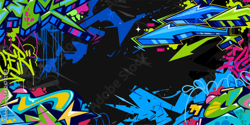 Cool Trendy Abstract Hip Hop Urban Street Art Graffiti Style Vector Illustration Background Template