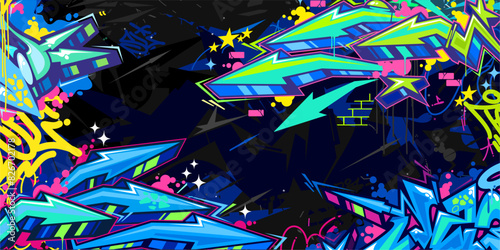 Trendy Abstract Hip Hop Urban Street Art Graffiti Style Vector Illustration Background Template