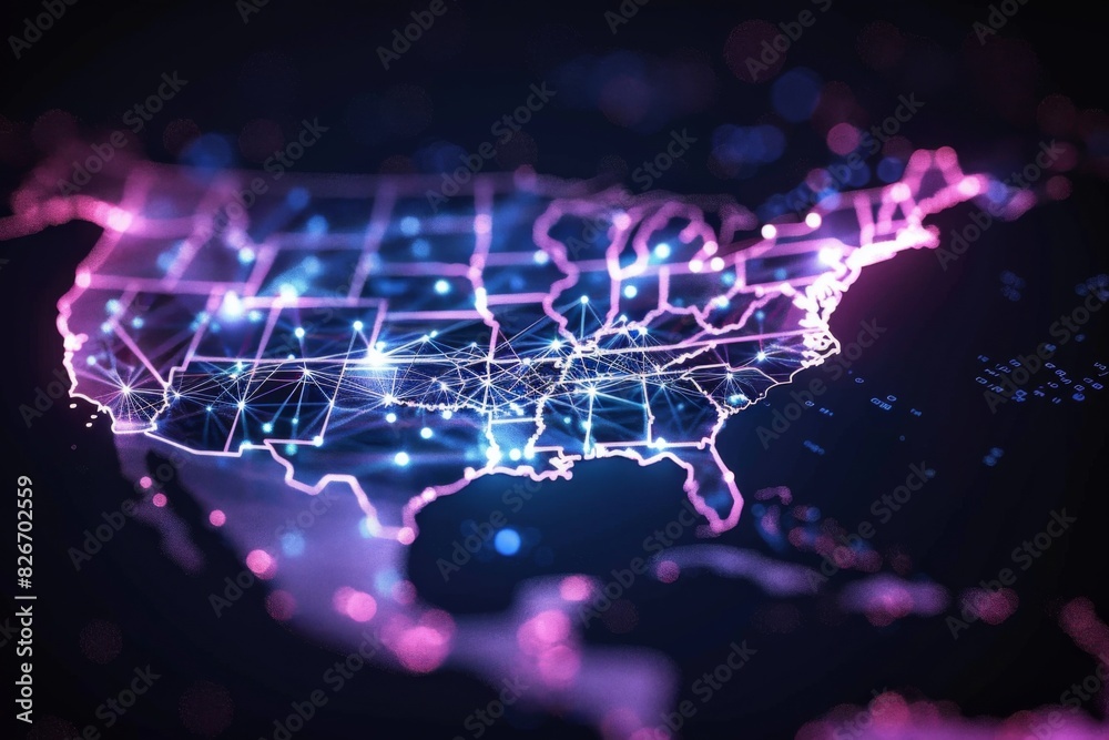 Digital map of america network connectivity created with generative ai Digital map of america network connectivity created with generative ai