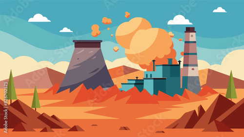 The demolition of the coal power plant is completed leaving nothing but a barren landscape and a fresh start for a cleaner future.. Vector illustration