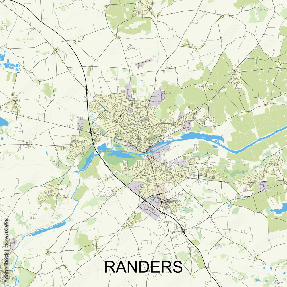 Obraz premium Randers, Denmark map poster art