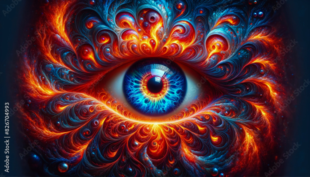 Mesmerizing Third Eye With Radiant Blue Iris And Fiery Surrounding Patterns Ai Generated Mesmerizing Third Eye With Radiant Blue Iris And Fiery Surrounding Patterns Ai Generated