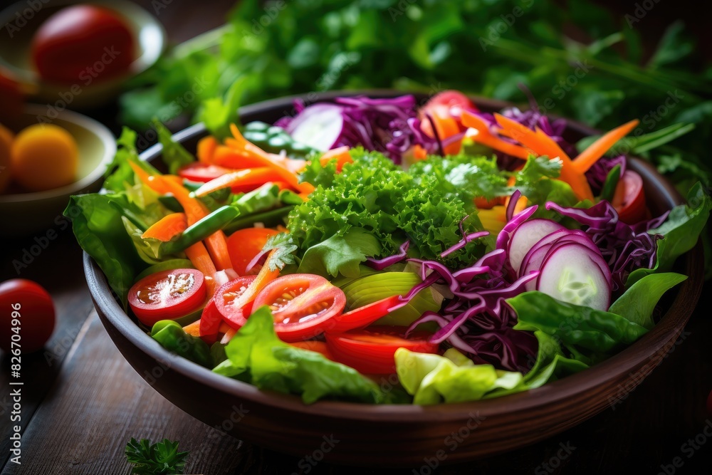 a bowl of vegetables and a fork on a table, On the table, there is a bowl filled with various vegetables accompanied by a fork.