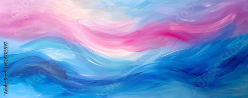 Vivid abstract painting with flowing blue and pink waves