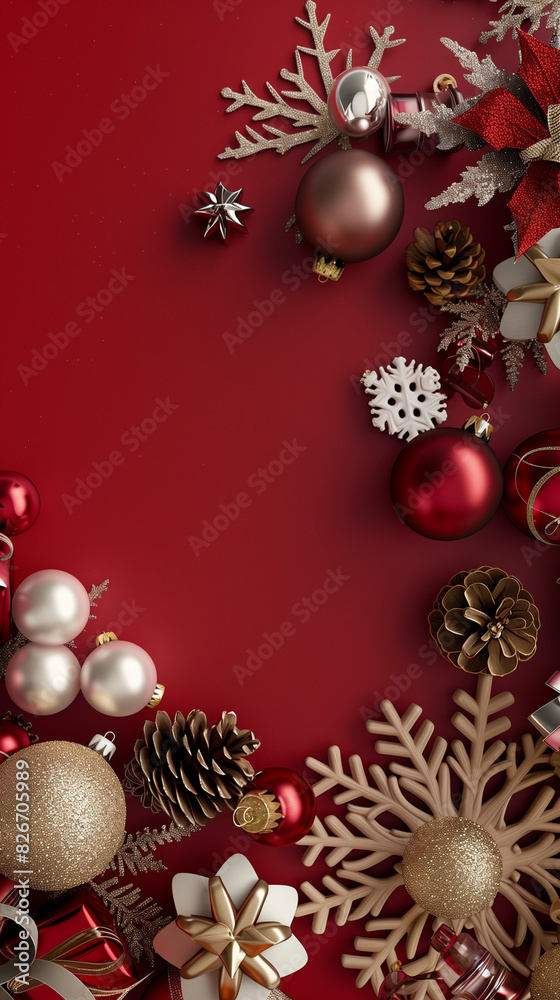 custom made wallpaper toronto digitalchristmas decoration on red background, simbolizes christmas atmosphere, decoration concept, created with generative AI technology