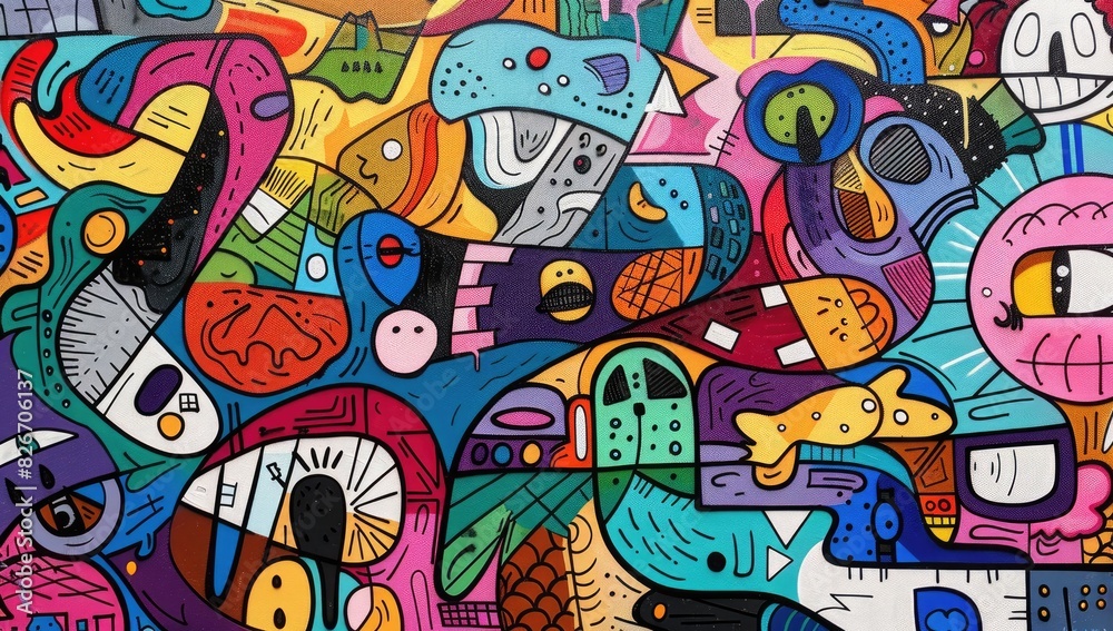 Obraz premium Abstract Characters and Shapes in Graffiti Style