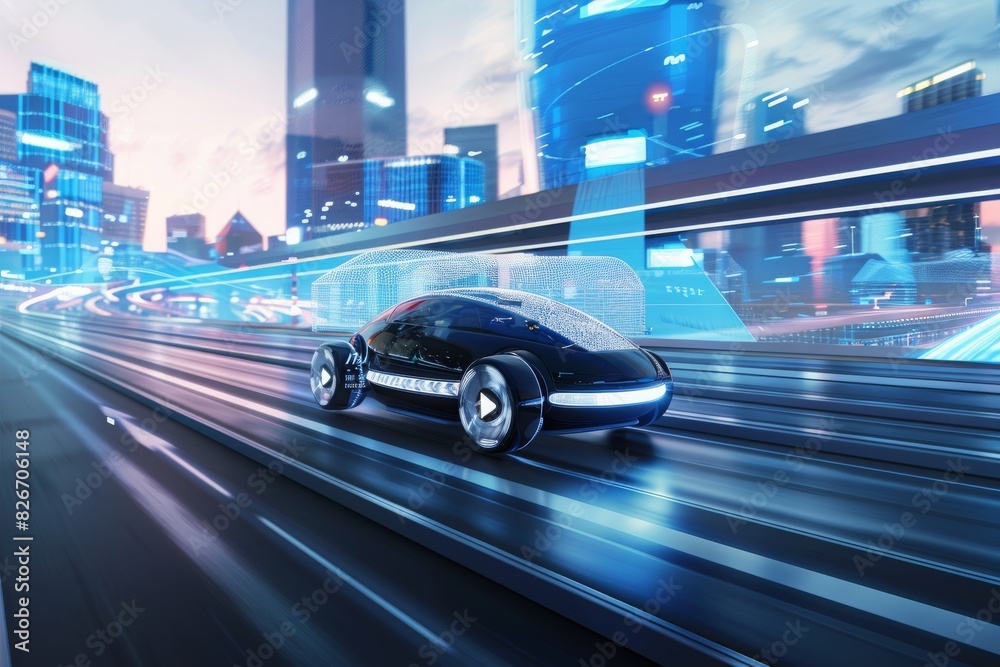 A futuristic vehicle with autonomous driving capabilities and smart connectivity, integrated with an intelligent transportation network for enhanced safety and efficiency A futuristic vehicle with autonomous driving capabilities and smart connectivity, integrated with an intelligent transportation network for enhanced safety and efficiency