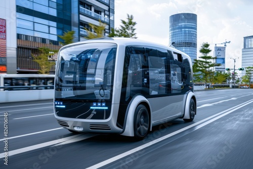 A futuristic vehicle with autonomous driving capabilities and smart connectivity, integrated with an intelligent transportation network for enhanced safety and efficiency