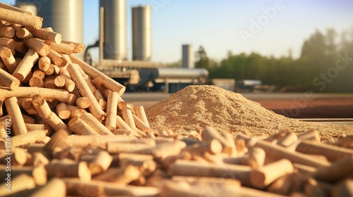 A photo of a bioenergy plant with wood pellets.