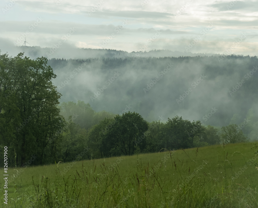 misty morning in the vogtland landscape misty morning in the vogtland landscape