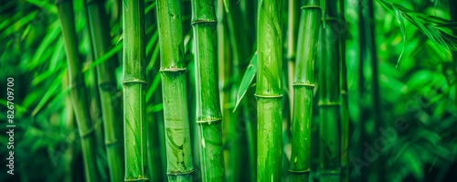 Close up green bamboo forest