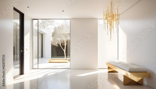 white and gold theme interior modern minimalism photo realism