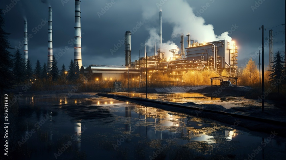 A photo of a biomass power station. A photo of a biomass power station.