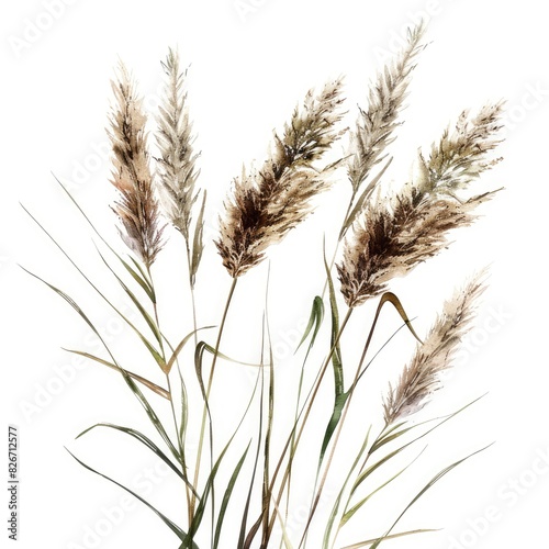 Ultra realistic watercolor style illustration of grasses, high detailed, close up, isolated on white