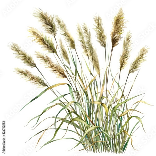 Ultra realistic watercolor style illustration of grasses, high detailed, close up, isolated on white