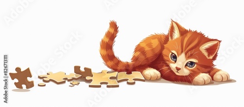 Quickwitted Kitten Clipart Tackles a Puzzle Challenge with Feline Intelligence photo