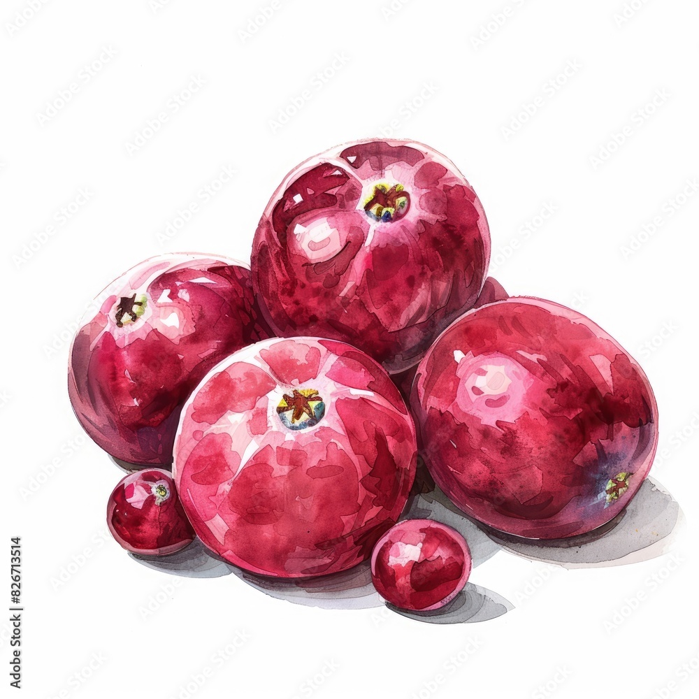 Obraz premium Ultra realistic watercolor style illustration of cranberries, high detailed, close up, isolated on white