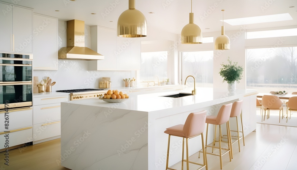 Fototapeta premium white and gold theme interior modern minimalism photo realism