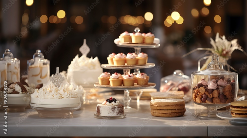 A photo of a chic dessert bar with artistic pastries
