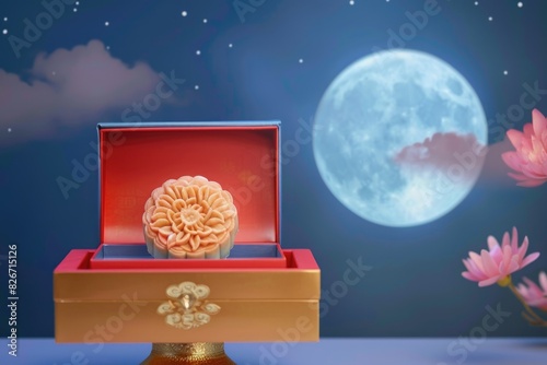 full moon. postcard . Mooncake. Beautiful rich packaging. Chinese gift. Mid-Autumn Full Moon Festival. postcard, lotus flower, photo