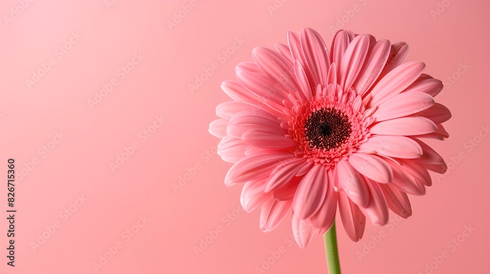 Bright pink daisy highlight on a soft pink background. Detailed close-up of flower petals. Perfect for spring-themed designs, posters, and cards. AI