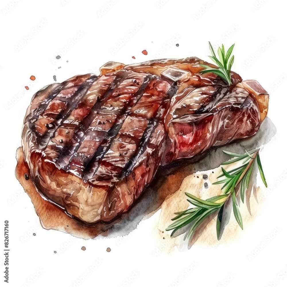 Φωτογραφία Ultra realistic watercolor style illustration of juicy beautiful tasty steak, hi