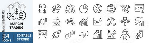 Margin trading line web icons. Money Movement. Cryptocurrency economy.Bitcoin. Editable stroke.