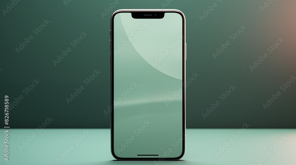 Modern mockup smartphone with sleek design and touchscreen display against a green gradient background. Modern mockup smartphone with sleek design and touchscreen display against a green gradient background.