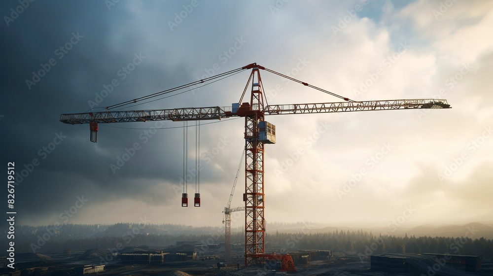 A photo of a construction crane against a clear sky. A photo of a construction crane against a clear sky.