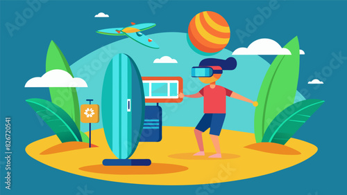 Get a taste of the surfing lifestyle as you cruise through the virtual ocean in this immersive simulation complete with surfboard customization. Vector illustration