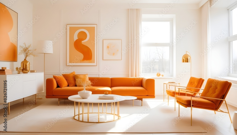 Fototapeta premium white and gold theme interior modern minimalism photo realism