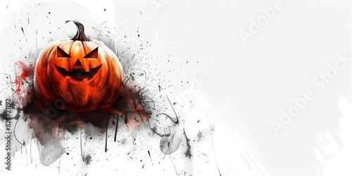 banner halloween pumpkin on white background with black smoke