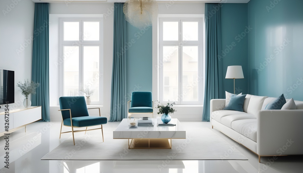 Fototapeta premium white and gold theme interior modern minimalism photo realism