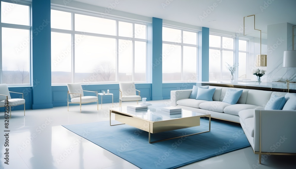 white and gold theme interior modern minimalism photo realism