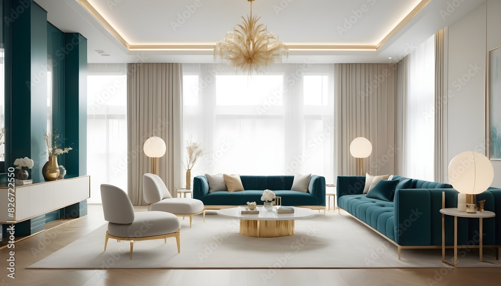 Fototapeta premium white and gold theme interior modern minimalism photo realism