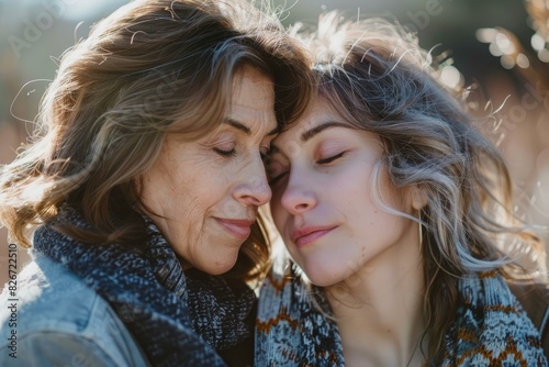 Heartfelt closeup of a mother and daughter sharing a serene and loving embrace